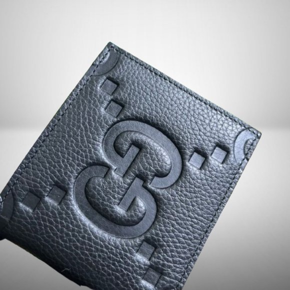 GUCCI BLACK LEATHER GG MONOGRAM LOGO BI-FOLD WALLET - Picture 2 of 6